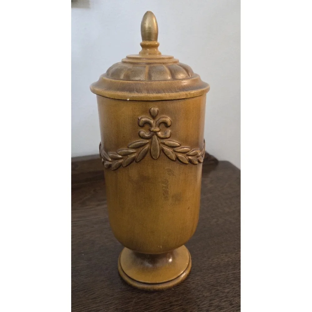 Vintage Haeger #724 Pedestal Footed Urn Lidded Fleur-de-lis Original Sticker Jar